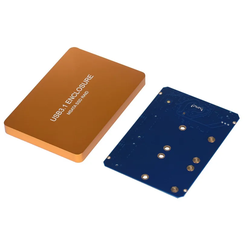 Gold USB3.1 Type-C to 2-Ports MSATA SSD RAID HDD Enclosure