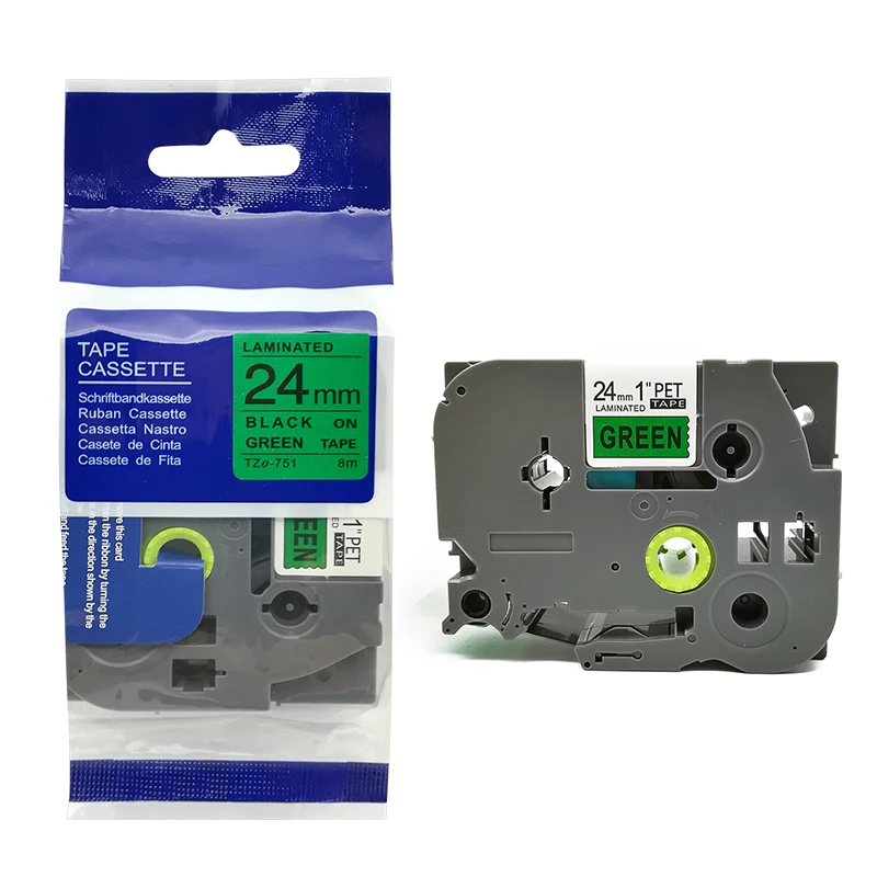 Совместимость 24 мм ламинированная лента для этикеток черная на зеленом этикетке ленты TZ-751 TZE-751 TZE 751 TZO-751 кассета