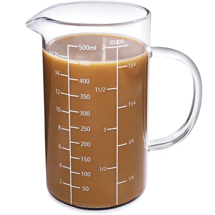 Borosilicate Heatable V-Shaped Spout Glass Measuring Cup with Handle for Kitchen 500ml Tasse a Mesurer En Verre Avec Poignee