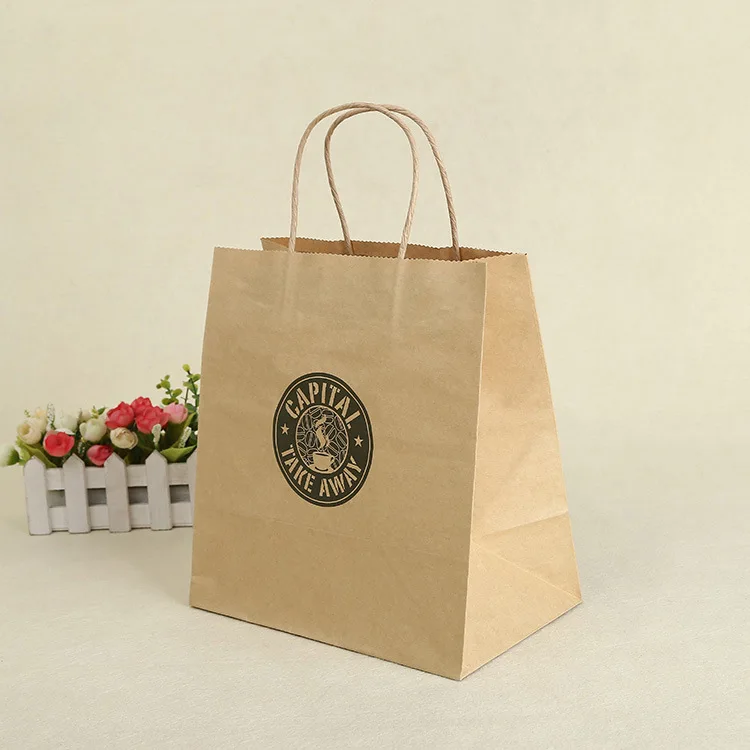 Biodegradable Custom Kraft Carrier Bags Coffee Packaging Paper Bag Foldable Paperbag Paper Shopping Bag with Logo