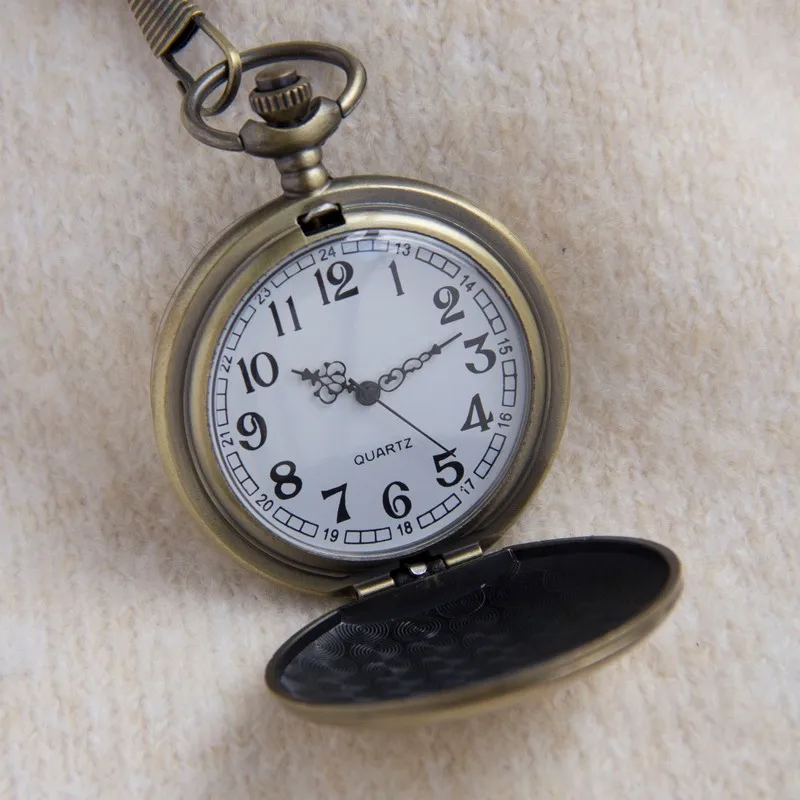 Round Vintage Metal Pocket Watch with chain for men Antique Style engraving