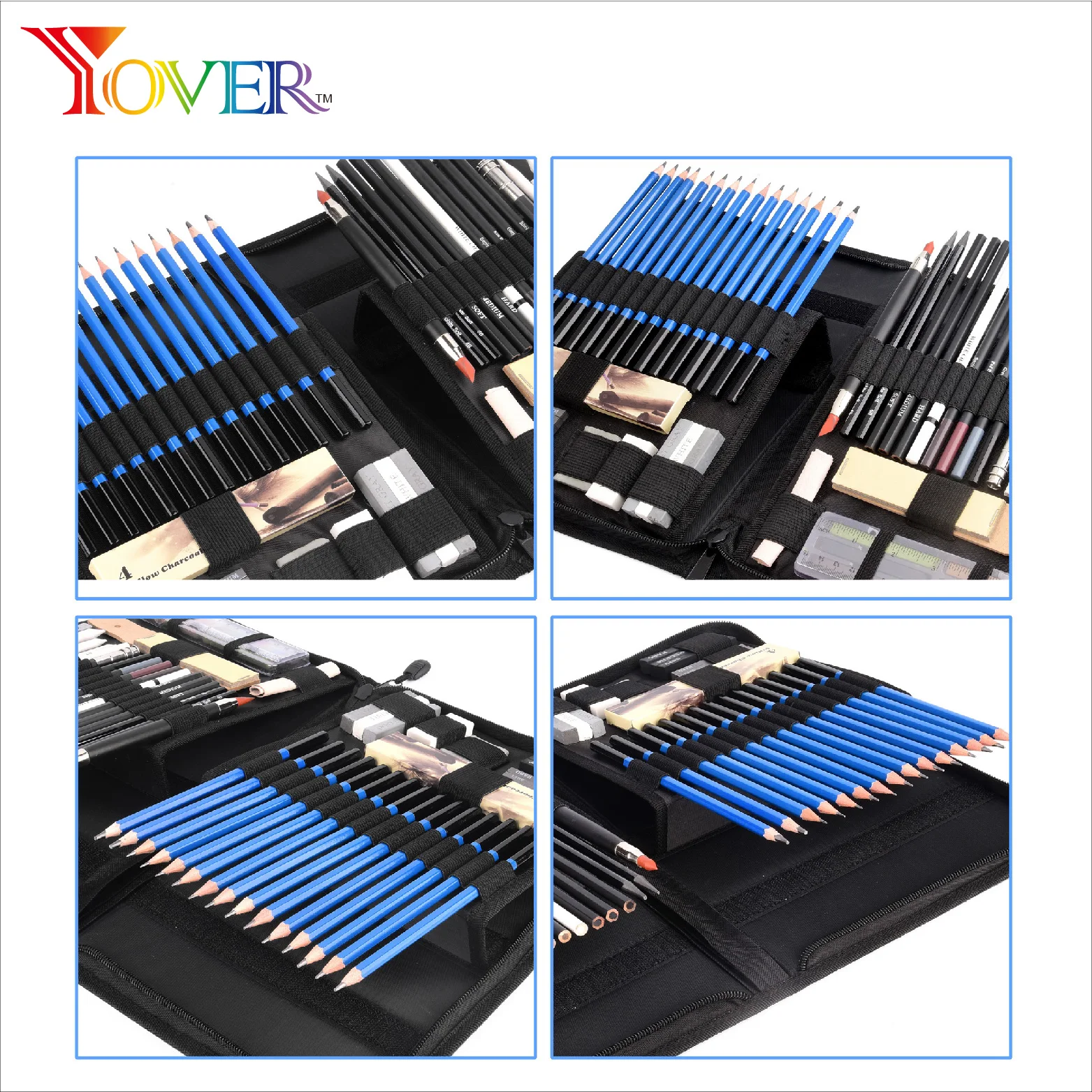 Amazon Hot Sale 60pcs professional Deluxe Art Pencil Sketching Set in Nylon Case