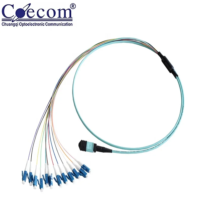 Factory Direct Sale MPO Fiber Optic Patch Cord Multi Mode 12 Core OM3/OM4 MPO to LC Breakout Cable