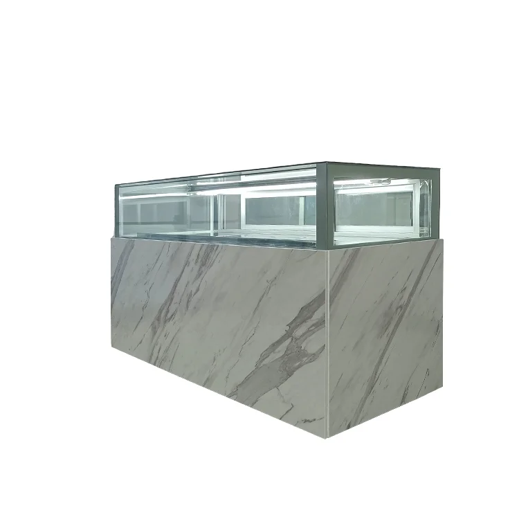 New Product Drawer Rectangle Glass Cupcake Bread Pastry Cooling Showcase Marble Based Cake Display Cabinet