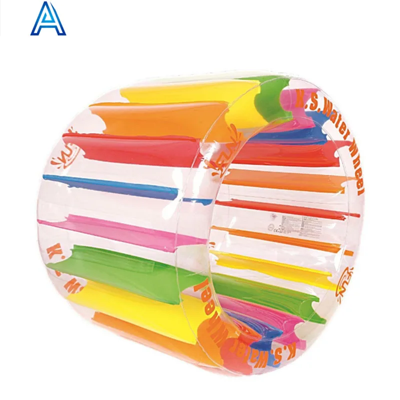 Durable colorful clear PVC inflatable water float walking wheel for water walking roller toy customize