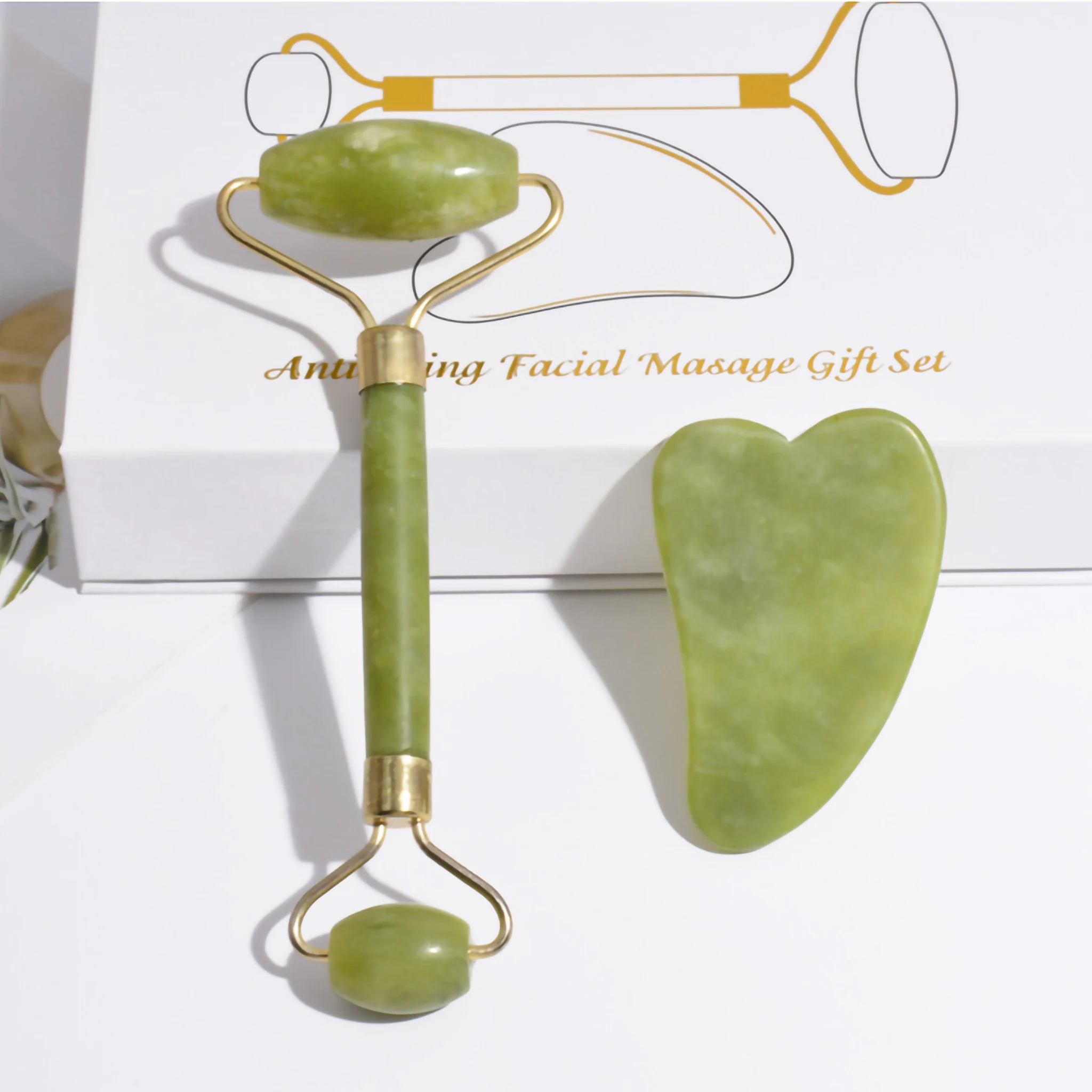 100% Natural Xiuyan Green Jade Roller Gua sha Tools Facial guasha Rodillo De Jade Stone Eye Massage Roller for face