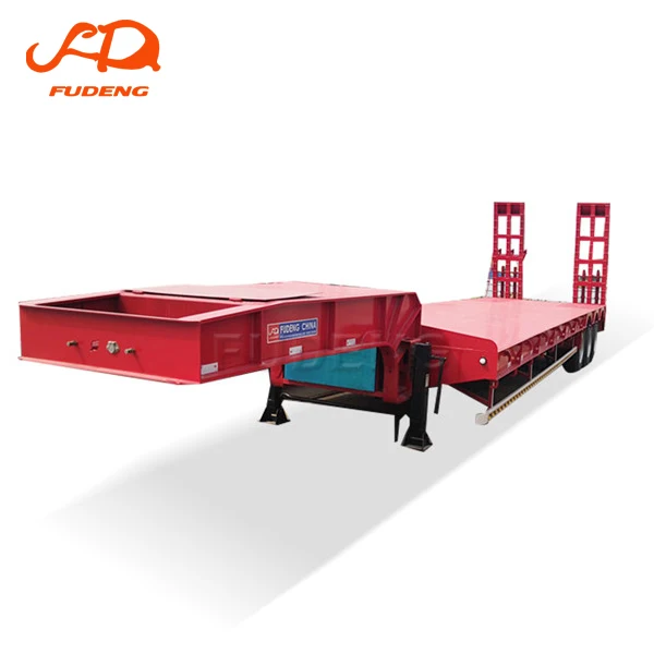 Long lasting low flat bed loading capacity 70 ton lowbed trailer lowboard semi truck trailer selling