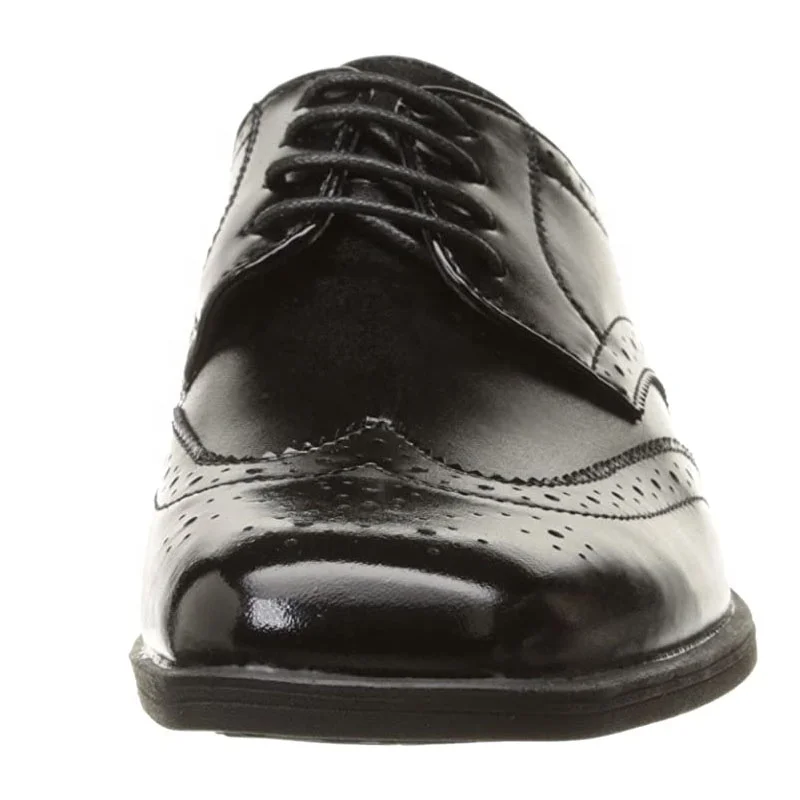 Wholesale Customized Wide Size Uniform Kids Boys Black Leather School Shoes for EU Student