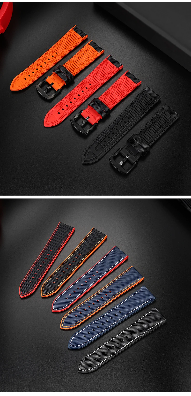 New Hybrid Carbon Fiber Canvas FKM Rubber Watch Band 20 21 22 23 24mmm Quick Release Watch Bracelet FKM Sailcloth Watch Strap