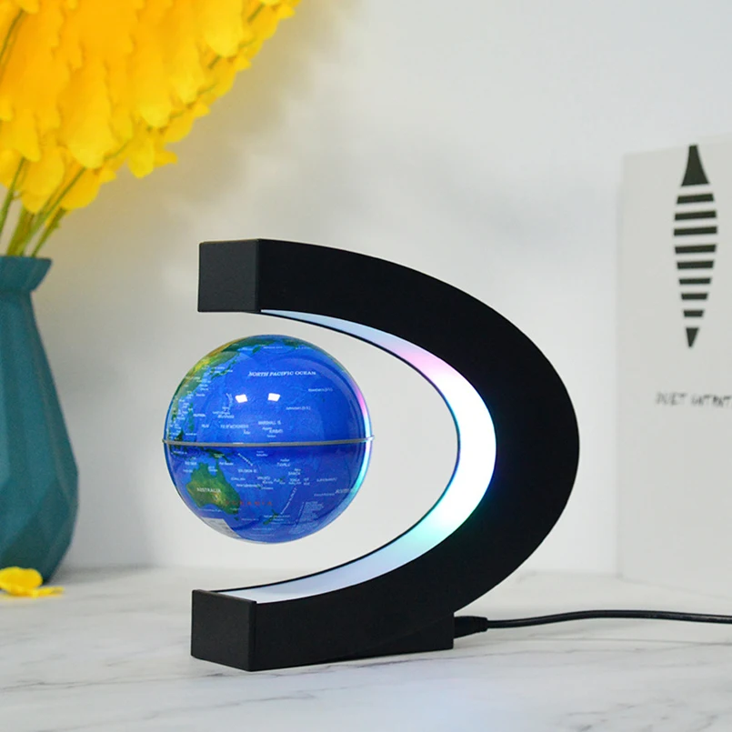 JW969 Desktop Decor Education C Shape World Map Rotating Magnetic Levitation Levitating Floating Globe