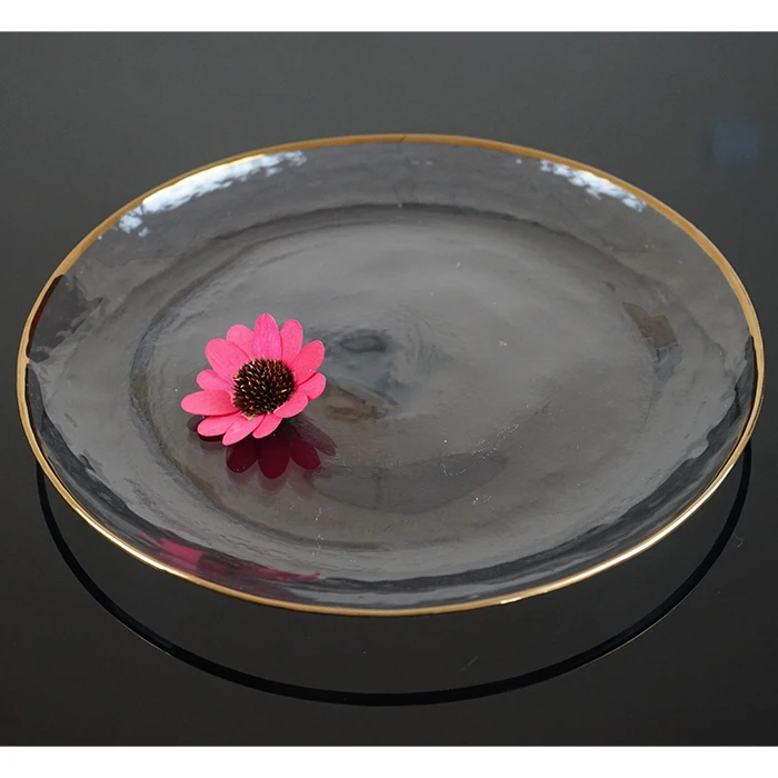 Wholesale Wedding Decoration Hammered Gold Rim Glass Charges Plates