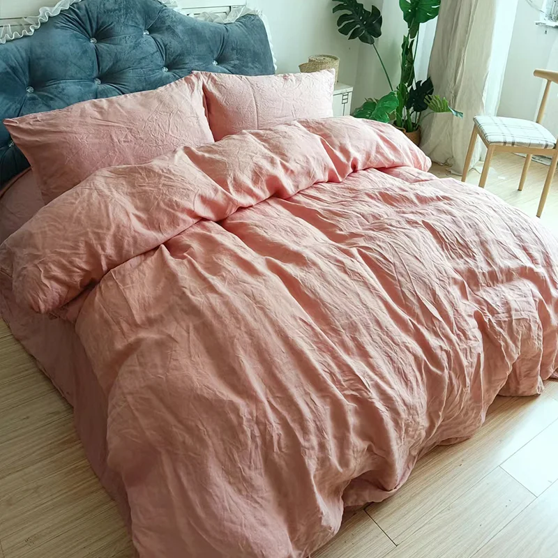 100% Linen Sheet Set with Embroidery Washed 3 Pieces (1 Flat Sheet & 1 Fitted Sheet & 1 Pillowcase) Natural Flax Soft Bedding