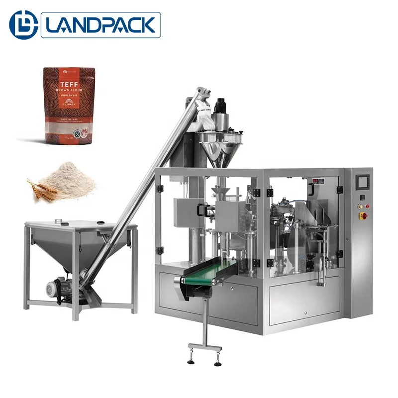 Автоматическая Ротационная упаковочная машина для муки 1 кг, производственная линия для упаковки твердых гранул