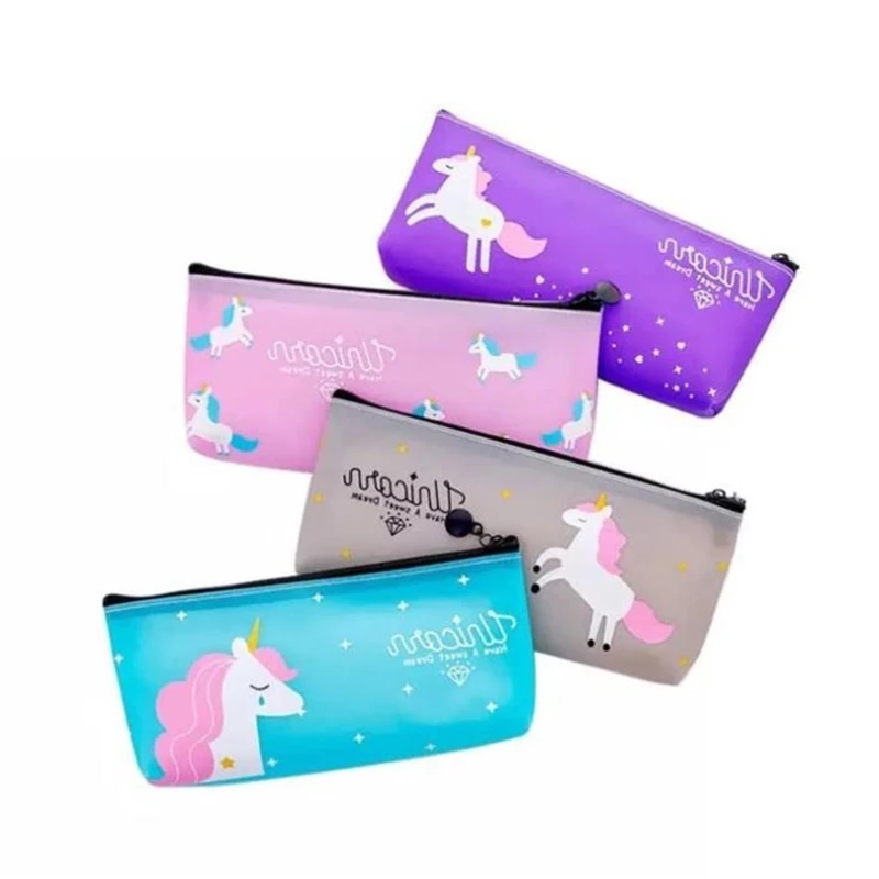 300pcs/lot Kawaii Cute Unicorn Pen Pencil Bag Silicon School Stationary Receive Tools Makeup Pouch Cosmetics Case