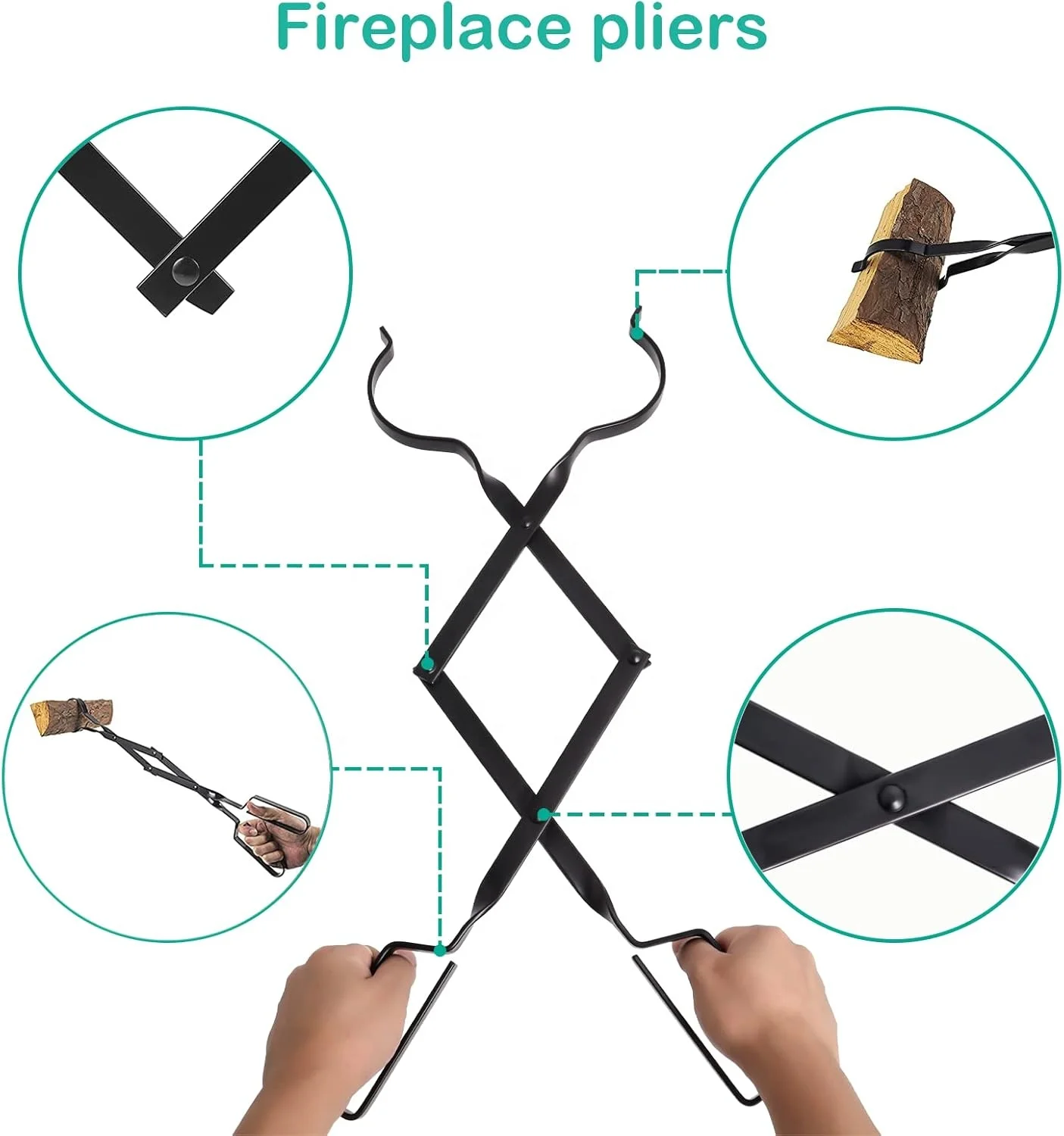 Black Solid Steel Heavy Duty Poker Stick Log Grabber for Camping, Wood Stove, Fireplace Indoor and Outdoor Fireplace Tools