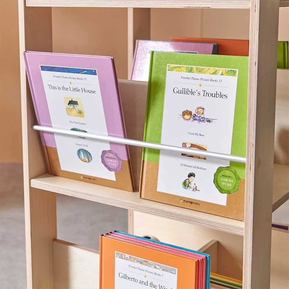 Montessori Daycare Kindergarten Library Solid Wooden Rotating Mobile Kids Book Magazine 4 Tiers Square Rack Bookshelf Furniture