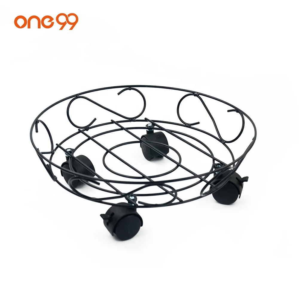 one99 13in Metal Plant Round Flower Pot Stand Rolling Tray Plant Caddy Flower Pot Rack