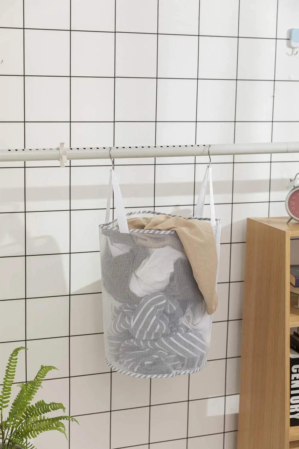 Mesh Laundry Hamper Hanging Collapsible Dirty Clothes Bag Laundry Basket with Durable Handles