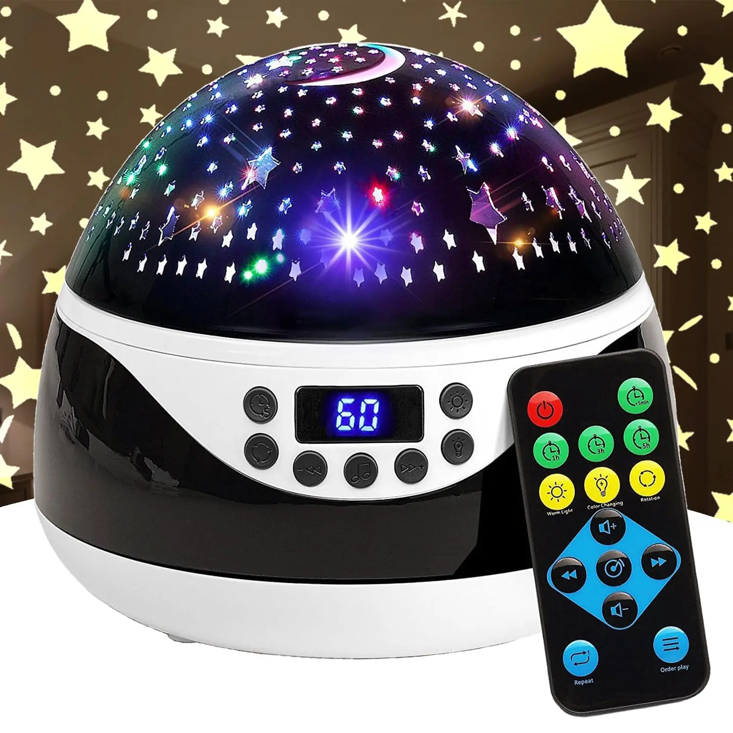 Sleep Helper and Holiday Gifts Remote Control Rotating Kids Night Lights Light Projector for Bedroom
