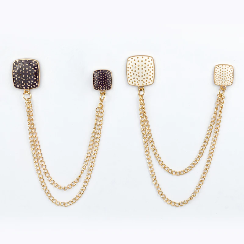 Gift Rhinestone crystal clip gold plated Custom suit Luxury india brooch pin Collar chain mens brooch pin for men with chain