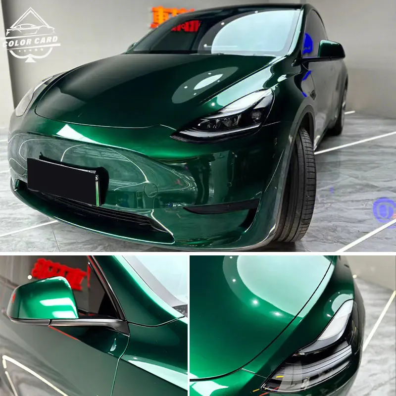 Glossy PET Liquid Metal Agate Green Car Body Decoration Sticker Car Wrap Vinyl Gloss Metallic Green color changing film