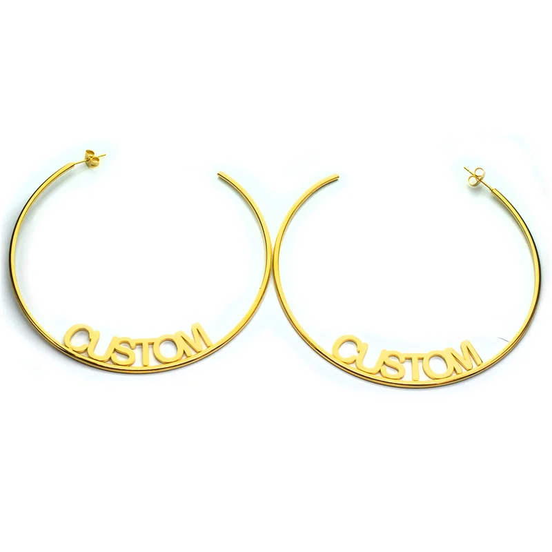 Cross-border sales personalized fashion custom Jewelry Stainless steel 18K gold Plating custom Round opening Arc name earring