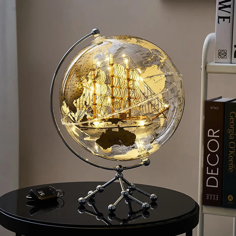 Wellfun 20CM 8Inch Hoem Decor Metal Plating Earth  World Rotating Globe Office Home Decoration