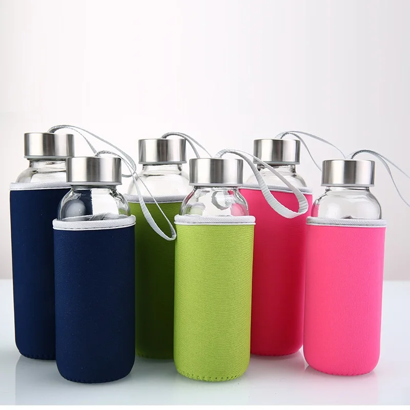 New Arrive Portable Outdoor Sports Large Capacity Cloth Cover Reusable Drinks Juice Beverage Glass Water Bottle  With Sleeve