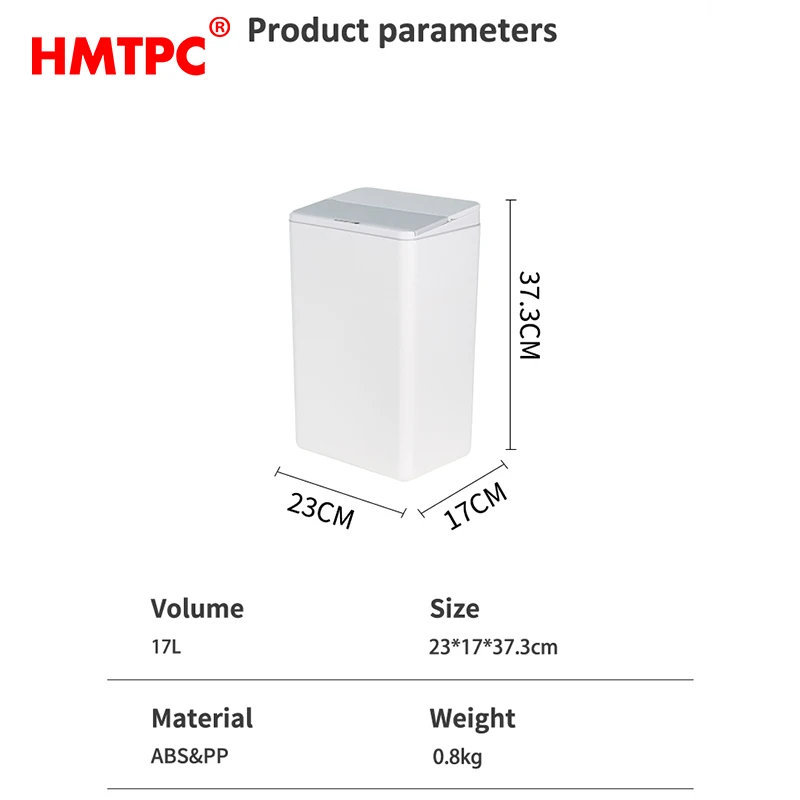 Double Opening Lid 17 Liter ABS Smart Sensor Plastic Waste Garbage Bin Indoor Trash Can Container Storage With Removable Battery