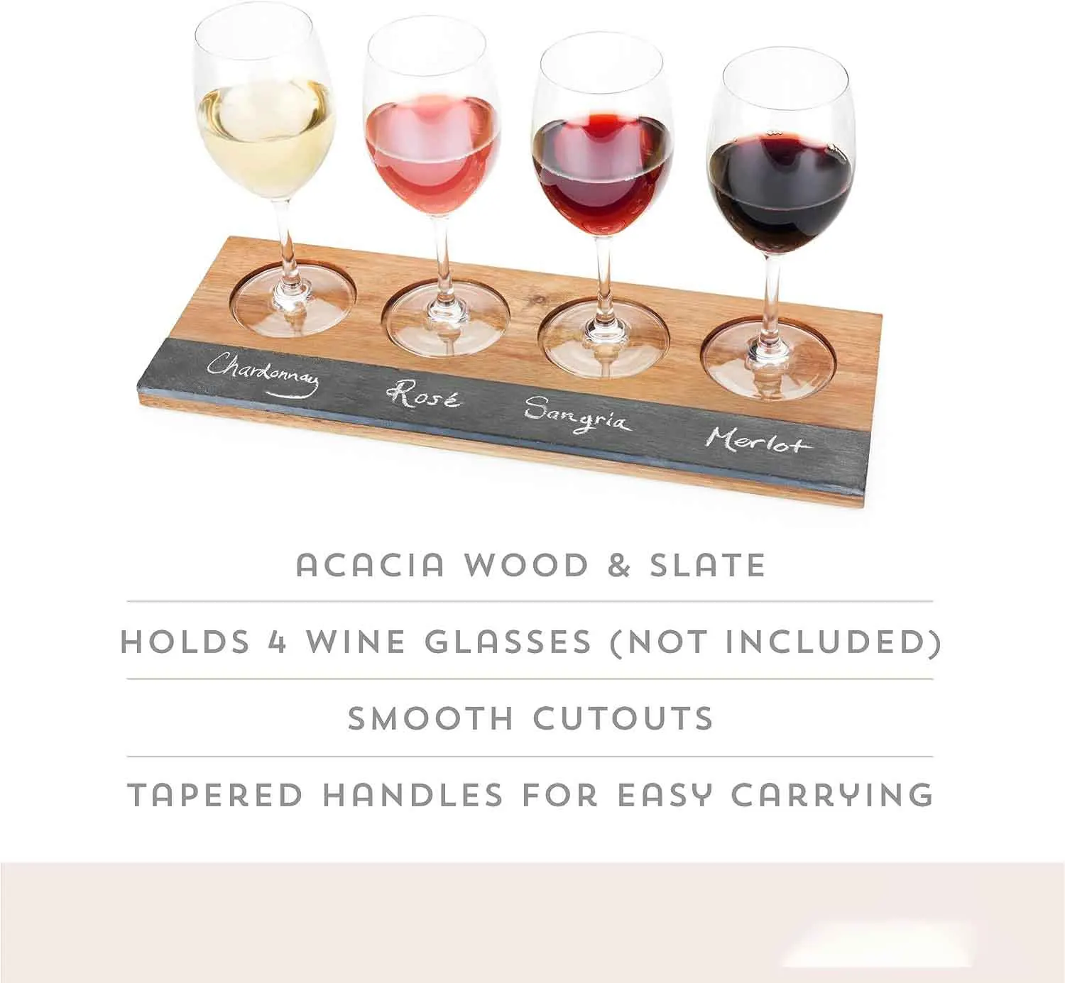 Wine Tasting Board with Slate Chalkboard, 2 Pieces of Soapstone Chalk