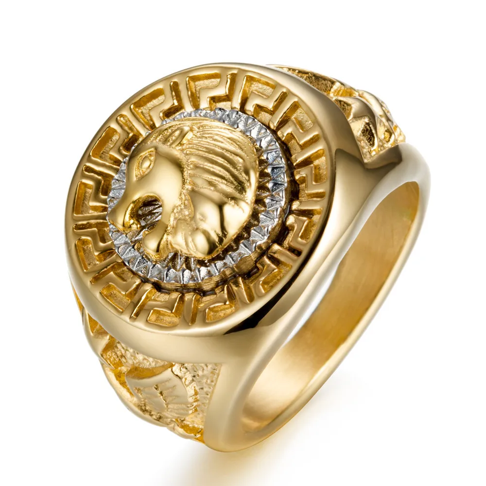 Hip Hop Gold Ring Men Ring Crystal Lion Head Custom Stainless Steel Wholesale Personalized Vintage Charm Punk Gold Plating Bohua