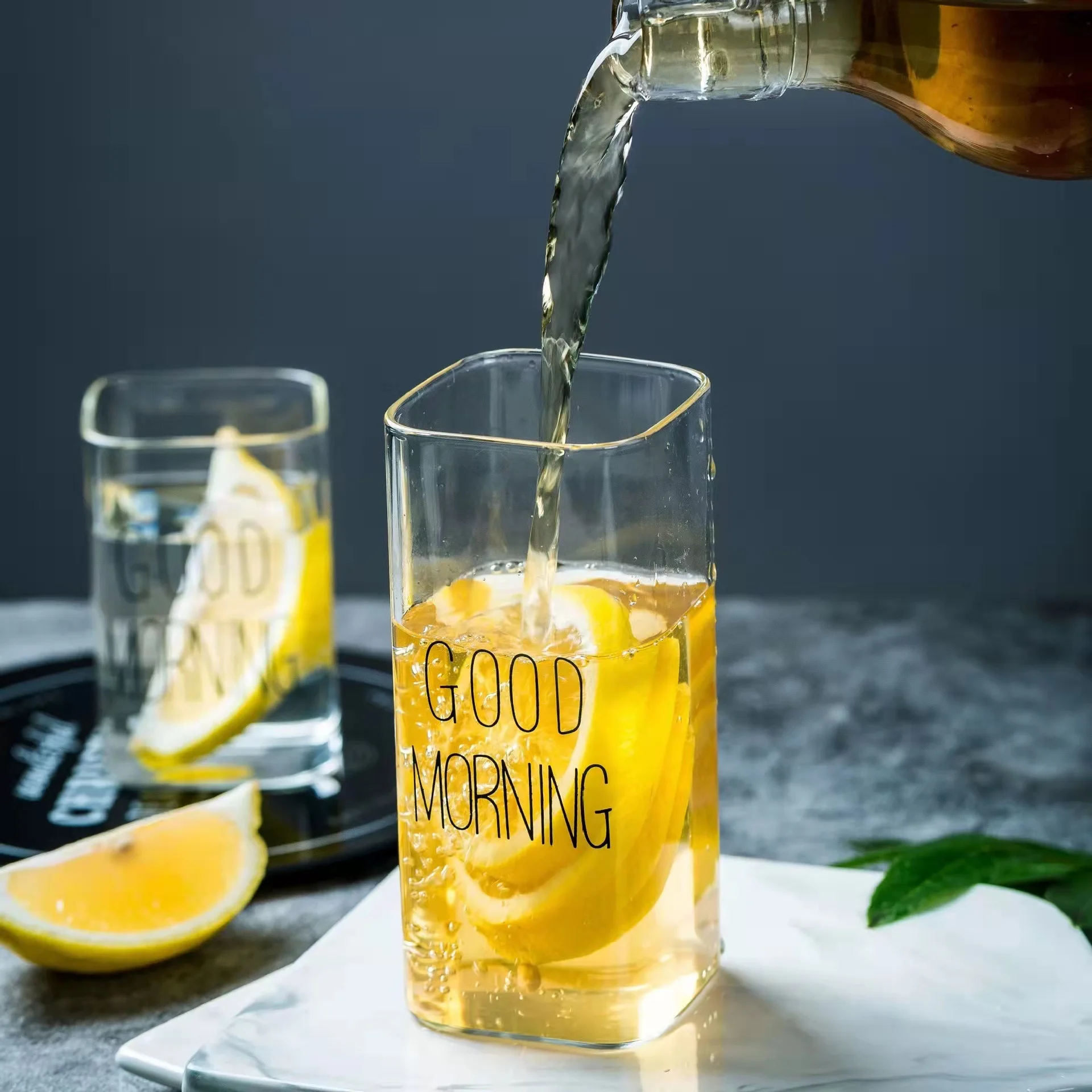 Хит продаж квадратная кружка для воды с надписью «Good Morning» без свинца прозрачная питья прямая чашка сока молока чая кофе