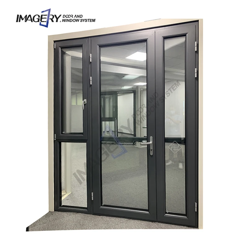 New Arrivals Imagery China Manufacturer Double Tempered Glass Soundproof Aluminum Patio Casement Door with Stainless Steel Mesh