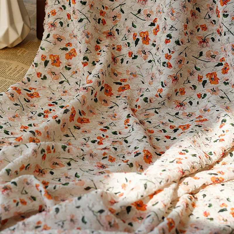 New Spring and Summer Chiffon Floral Print Dress Fabric 30d Breathable Three-dimensional Embossed Bubble Crumpled