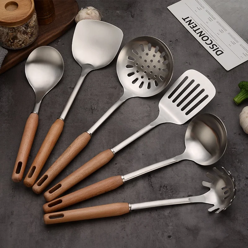 
Customizable Logo beech handle stainless steel kitchen accessories cooking utensil 
