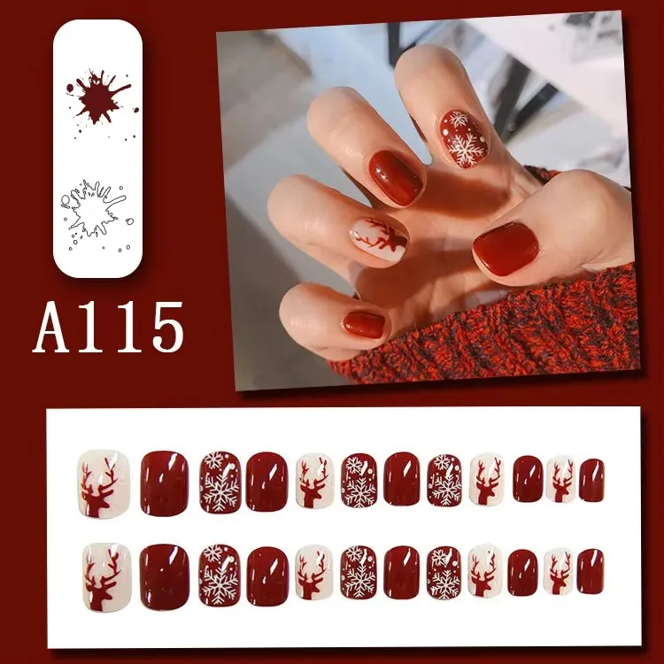 Wholesale Christmas Tree Designs Full Cover Acrylic Artificial Nails Medium Square Press-on Fake Nails Almond Coffin ABS Long