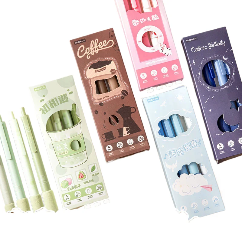 School supplies to protect finger soft gel pen 4pcs/box of black 0.5mm ballpoint pens set of pens for kids kawaii