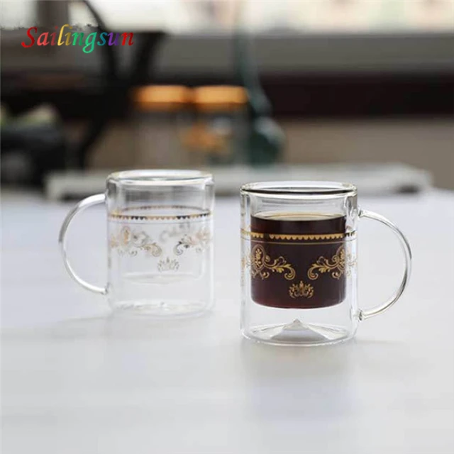 Customize decal acceptable dust free lid  double wall glass coffee tea mug