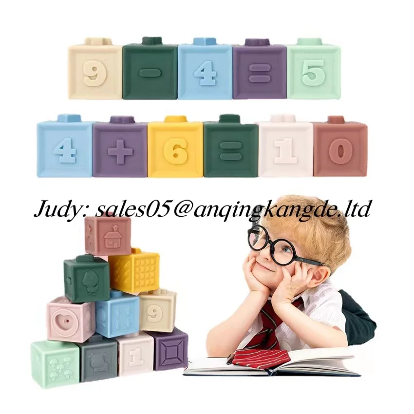 Amazon hot sale Baby Blocks Soft Building Blocks Toys  Educational Squeeze Play with Numbers Animals Shapes Textures 12PCS