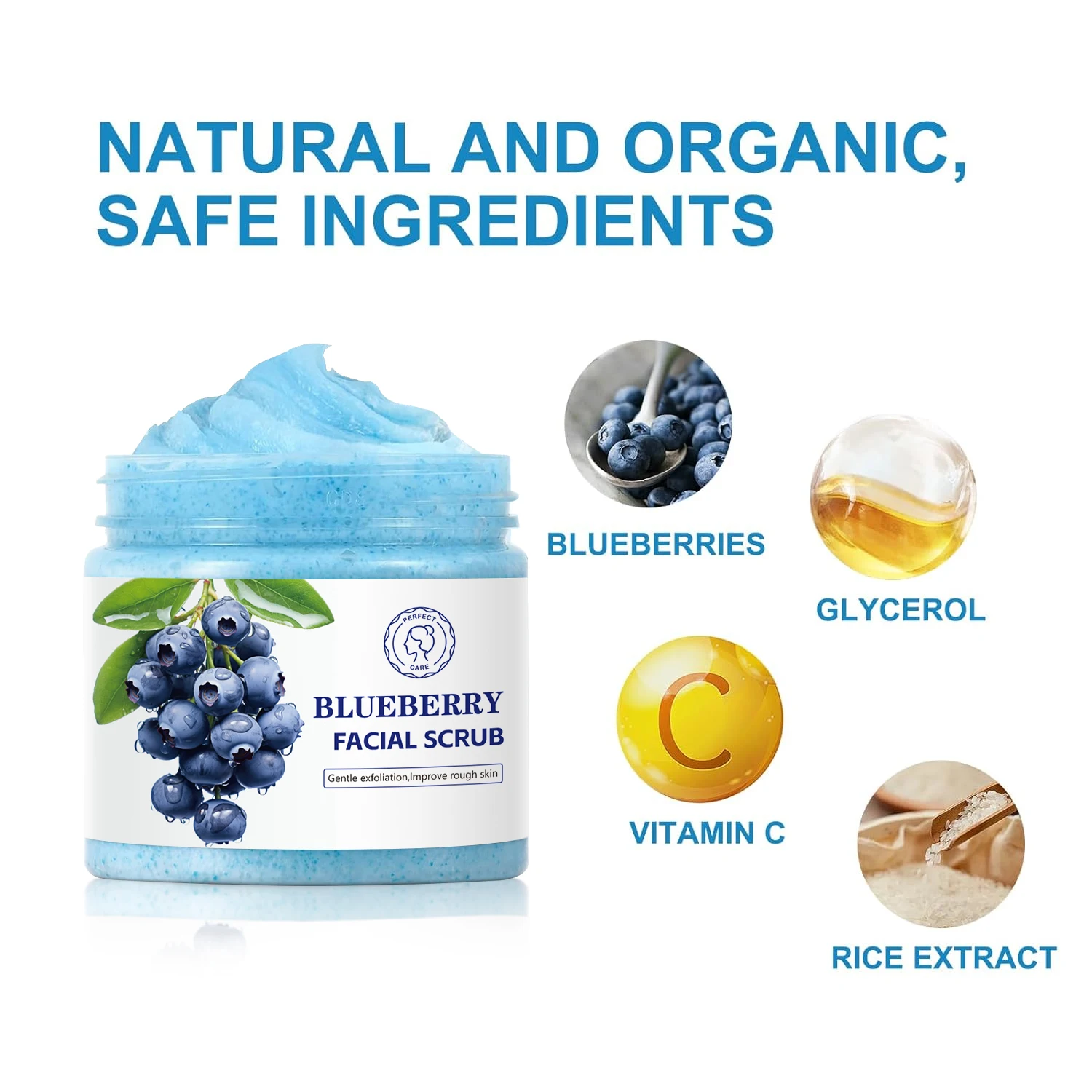 Private Label Natural Organic Moisturizing Blueberry Body Scrub for Acne Scar, Fine Lines & Wrinkles Facial Scrub