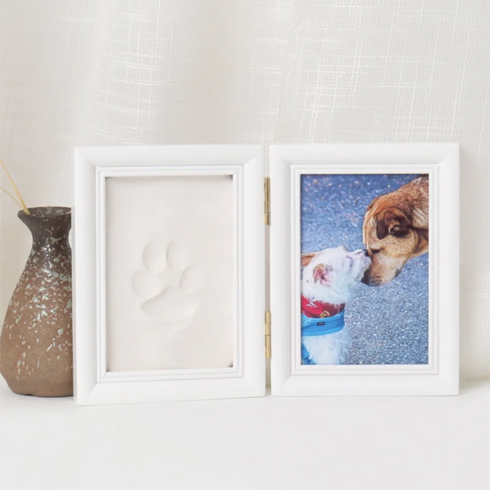 Pet Memorial Shadow Box with Clay Paw Print Impression Kit Dog & Cat Folding Frame for Pet Lover