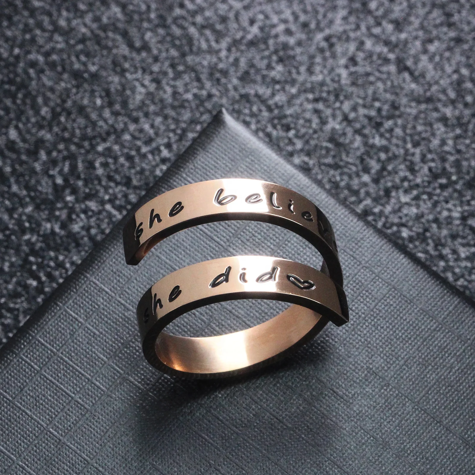 Lettering she believed she could so she did Double layer ring 316L Stainless Steel rings best friends finger ring jewelry