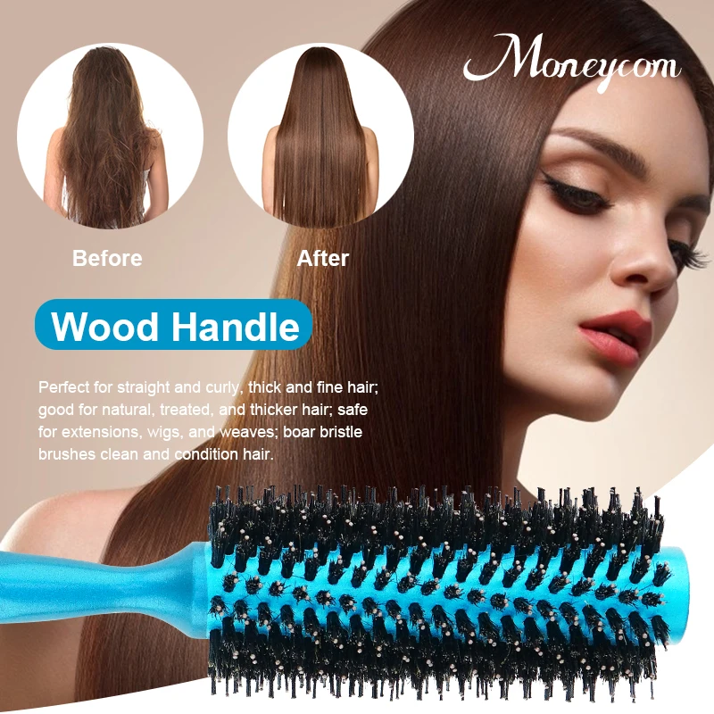 Barbershop product Ceramic Boar Bristle Brush Wooden Barrel Round Brush barber station