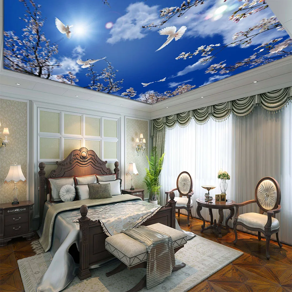 Decorative PVC stretch ceiling film plafond tendu hotel Suspend film 3D UV printing roofing ceiling  in high quality 