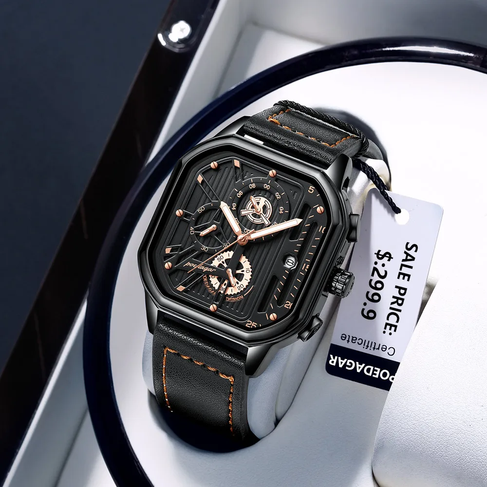 Men Watches dropshipping Poedagar 628 Quartz Genuine Leather Strap Minimalist Ultra thin Wrist Watches Waterproof High Quality