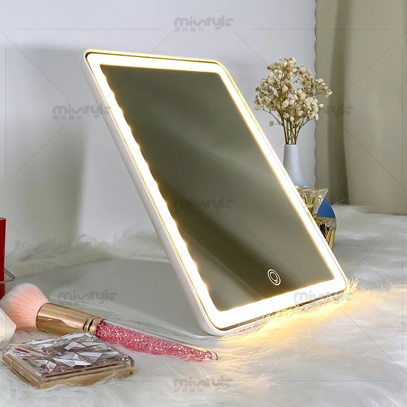 Rechargeable Travel makeup mirror with LED Lights Auto Sleep Function Tablet LED Mirror
