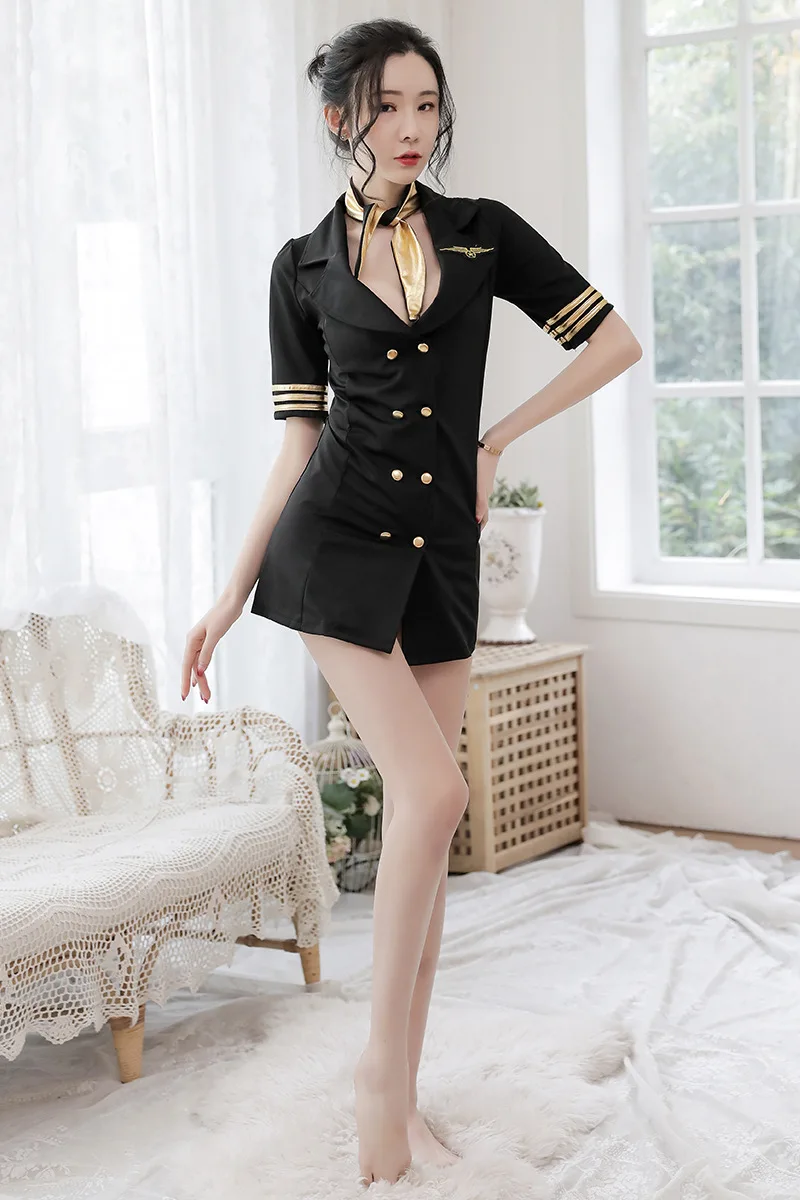 New Arrival Sexy Underwear 90% Polyester Stewardess Uniforms  Sexy Night Cosplay Costume Women