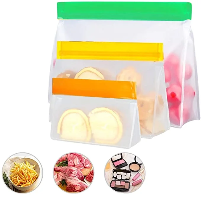 Fresh-Keeping Silicone Food Bag Stand Up Reusable Peva Snack Bags Freezer Bags