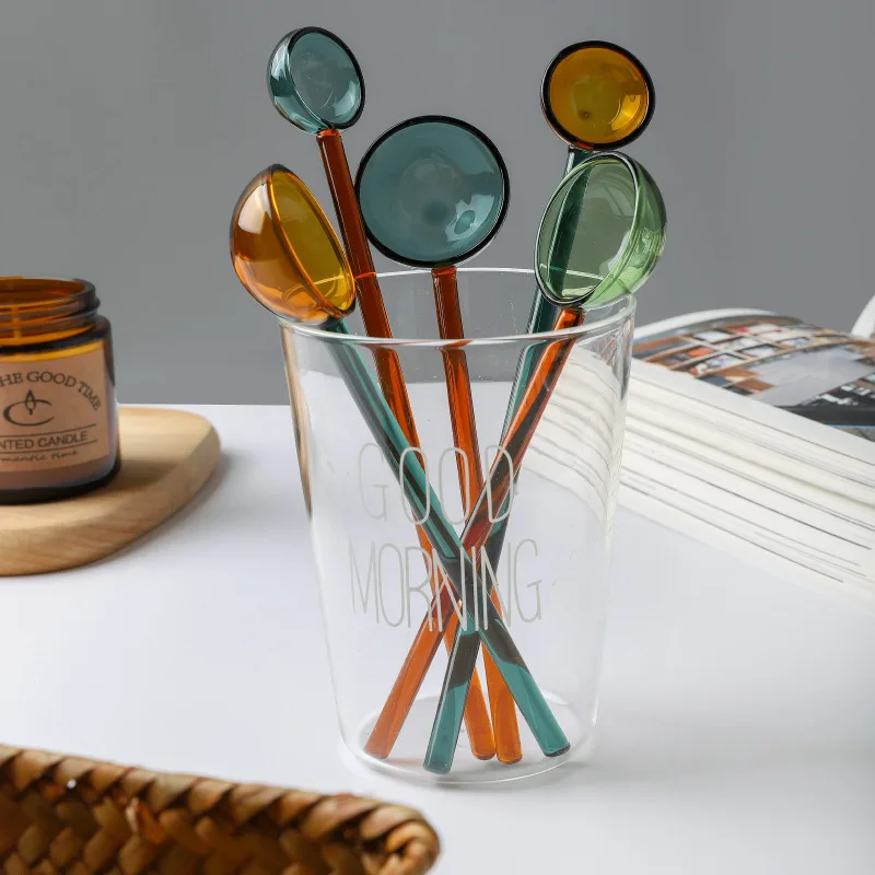 Clear Glass Stirring Spoons Transparent Crystal Teaspoons Milk Cocktail Cold Drinks