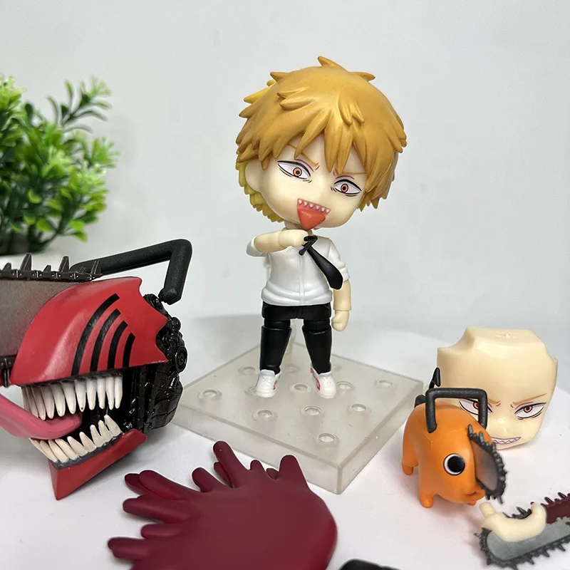 10cm Cute Version Chainsaw Man Denji 1560 Power 1580 PVC Anime Action Figure Change Face  Model Doll Toys